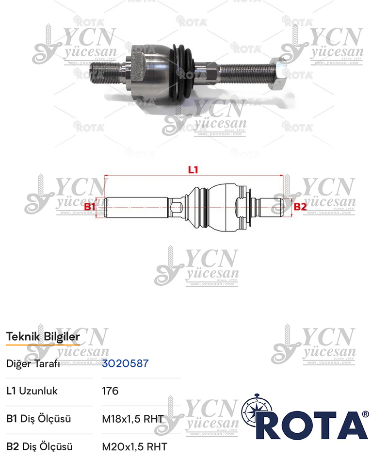 ROT MİLİ (ROTİL) (K=20MM - U=18MM-BOY 175.50MM)