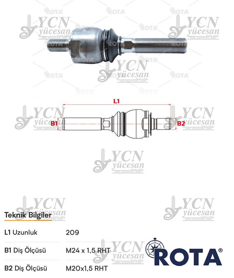ROT MİLİ (ROTİL)  (K=20-U=24-BOY=208MM)